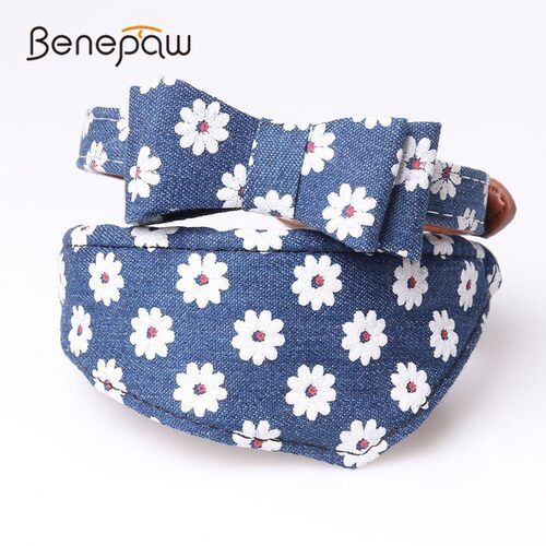 Benepaw Adjustable Bow Tie Dog Collar Leather Fashion Denim