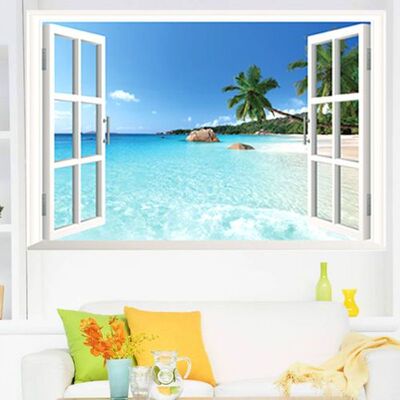 Large Removable Beach Sea 3D Window View Scenery Wall
