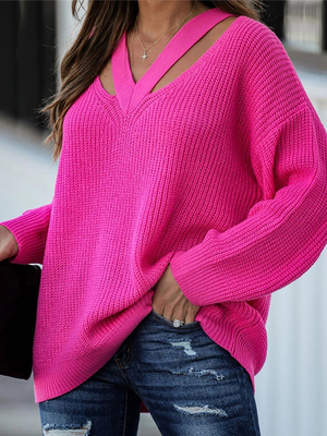 Fitshinling V Neck Casual Women Pulovers Sweaters Boho Holid