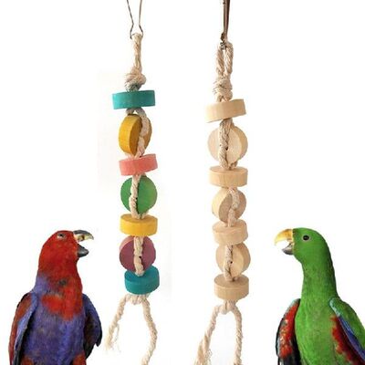 Parrot Gnawing Toys Wooden String Money String Wood Color