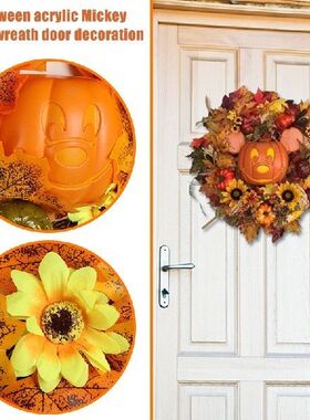 Fall Pumpkin Wreath Fake Maple Leaves Wreath Halloween