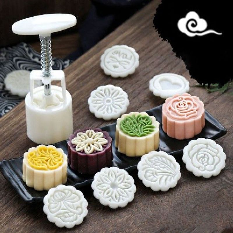 75g Mooncake Mold 6pcs Flower Stamps Hand Press Moon Cake