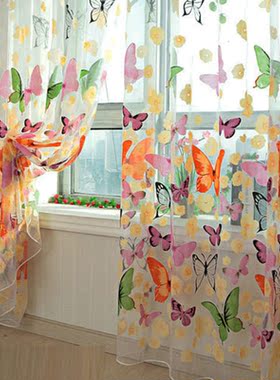 Pastoral Butterfly Voile Window Curtain Sheer Panel Drapes