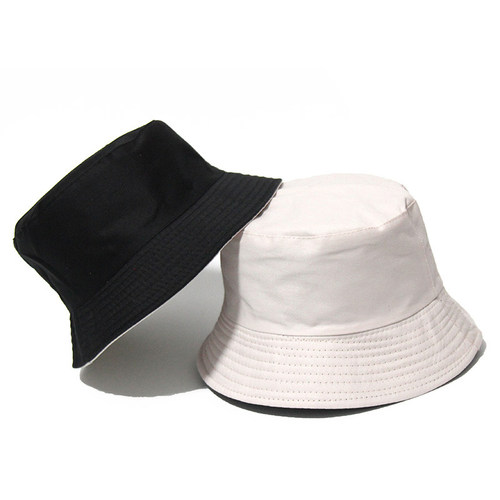Black  Solid Bucket Hat Two side Wear Unisex Bob Caps Hip Ho