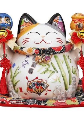 8 Inch Japanese Ceramic Lucky Cat Maneki Neko With Daruma