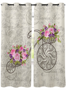 Old Bicycle with Flowers Window Curtains for Living Room