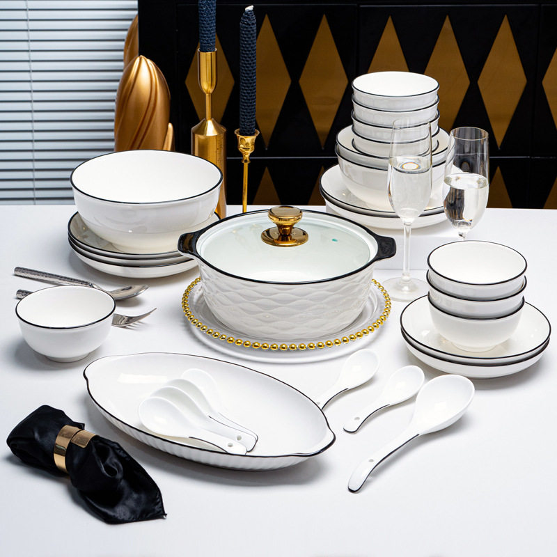 北欧简约家用黑线陶瓷餐具饭碗面碗汤碗盘子鱼盘碗碟套装diy自选,餐饮具,碗,淘宝优惠券,粉丝福利购,淘宝优惠卷