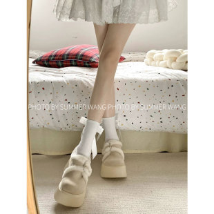 王夏天 加绒加厚厚底棉鞋女2025新款冬季小个子增高保暖毛毛鞋子