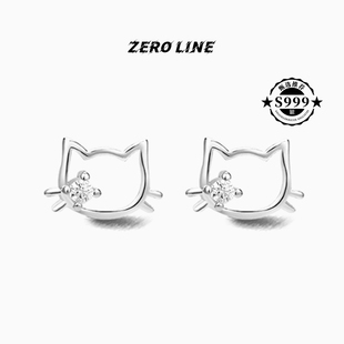 zeroline猫头耳钉女纯银轻奢小众甜美耳饰高级感足银饰品生日礼物