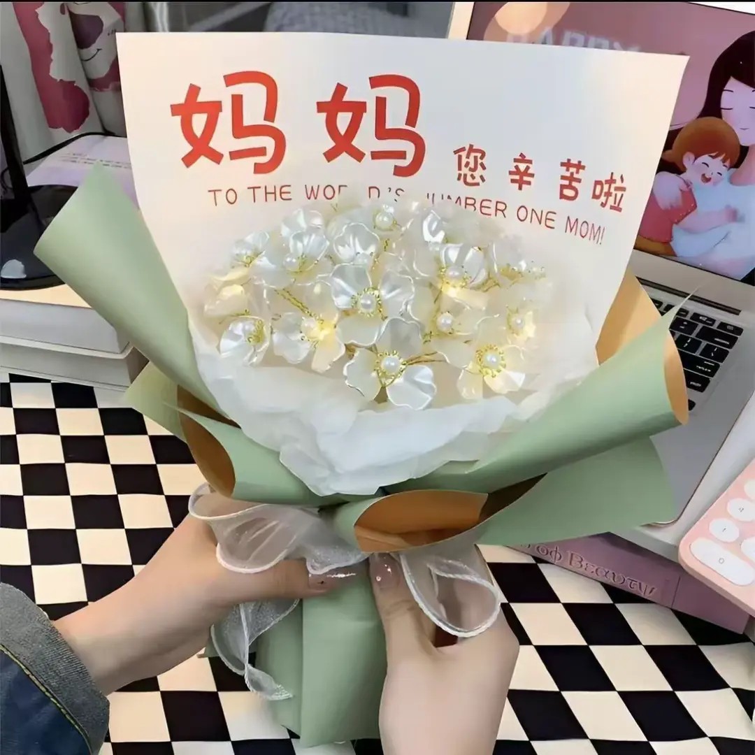 母亲节礼物diy玉兰花玫瑰花手捧花束送妈妈汽车摆件饰品自制花束