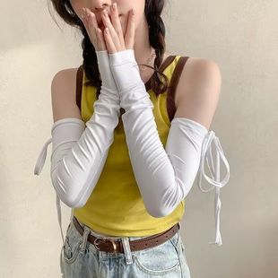 夏季冰爽袖套防晒女长款手套袖子个性绑带护臂运动骑车白色冰袖