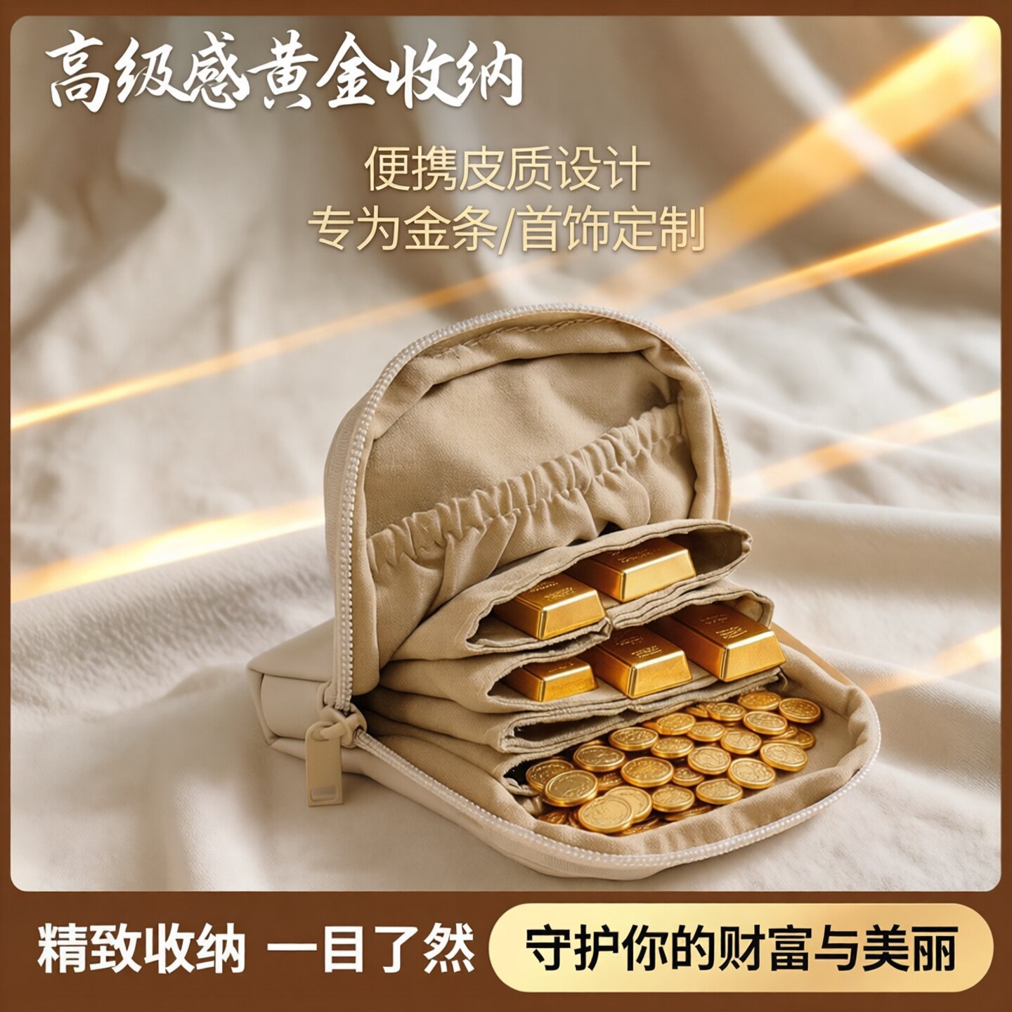 金条收纳包便携皮质攒金盒高级感黄金首饰收纳耳环手串饰品收纳袋