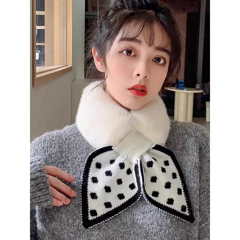 围巾女冬款加厚保暖仿獭兔毛围脖百搭护颈毛绒交叉男女士通用双面