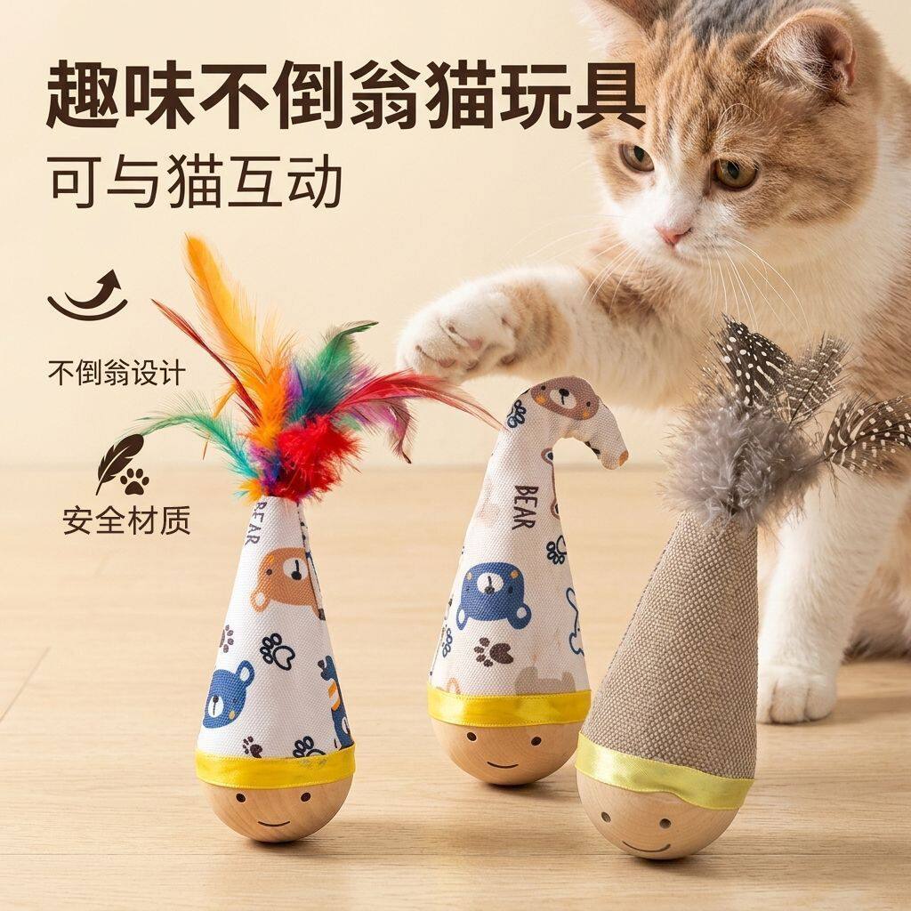 不倒翁猫玩具猫咪耐抓逗猫棒羽毛小猫自嗨解闷神器消耗体力猫用品