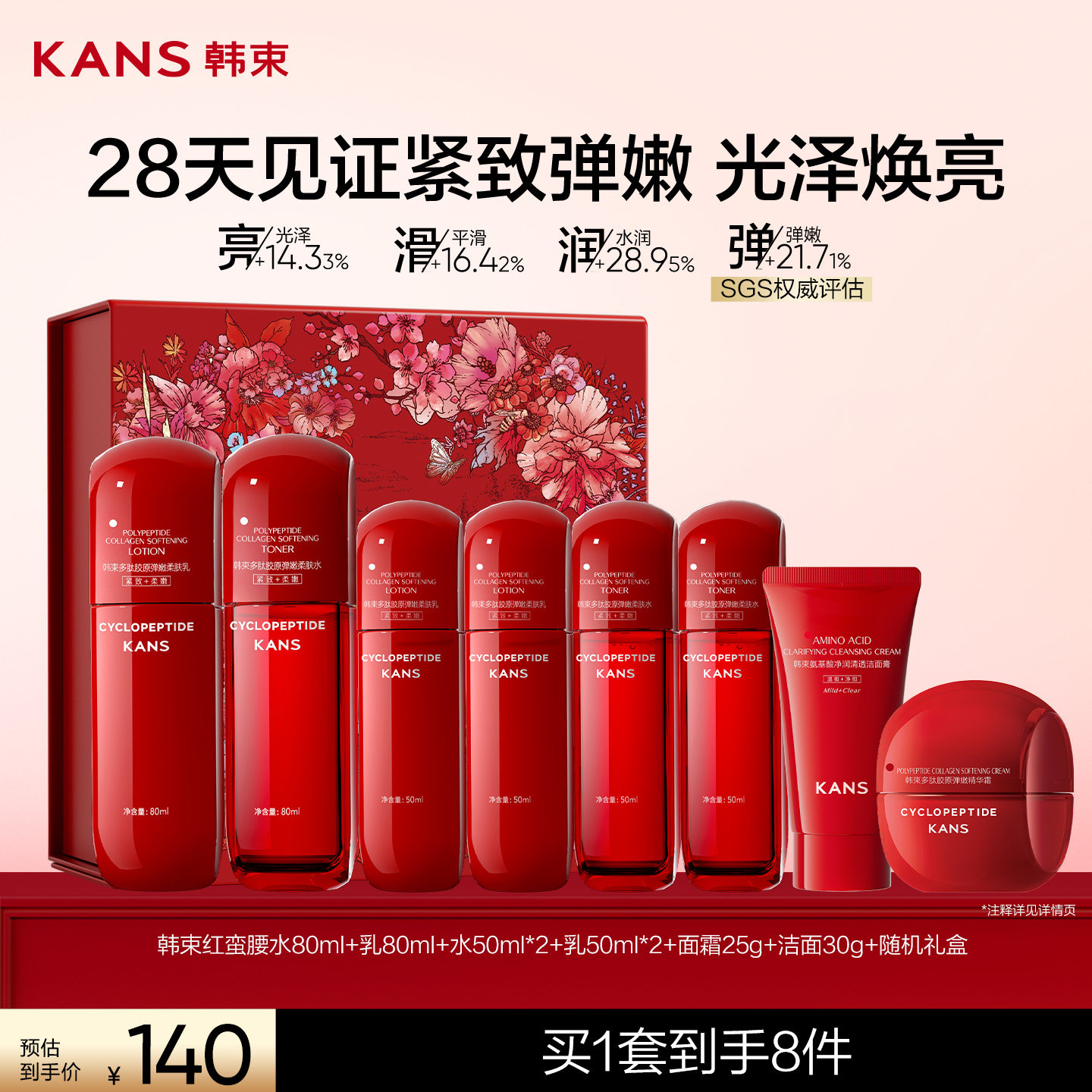 【618抢先购】韩束红蛮腰水乳套装抗皱紧致送女友送妈妈护肤礼盒