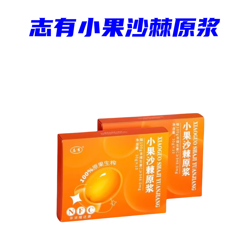 志有小果沙棘原浆300g*8盒原果生榨果汁NFC鲜果非浓缩还原伊春