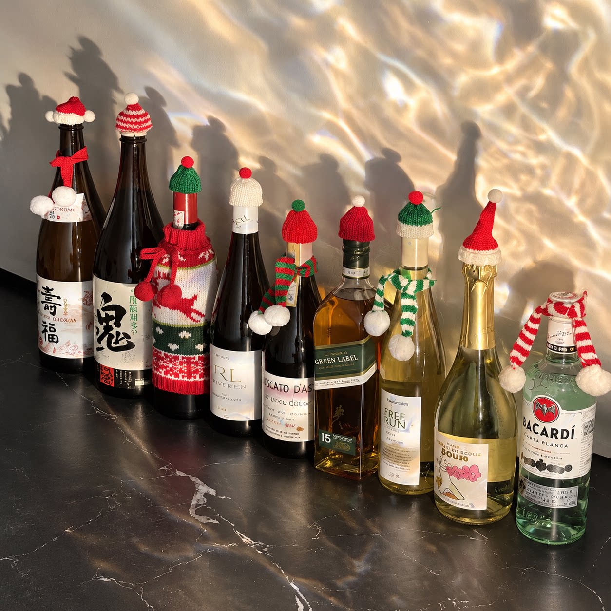 圣诞节酒瓶装饰帽子酒吧夜店迷你针织帽小配饰节日氛围感拍照道具