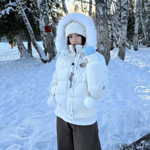 甜美少女雪花刺绣棉服外套2026冬季新款好看保暖防寒服平价棉衣
