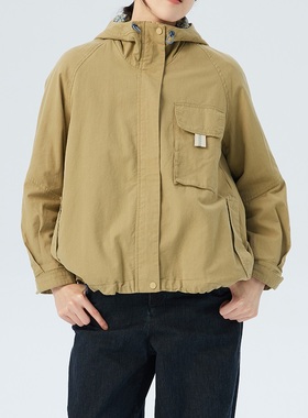 斯琴2023春季新棉质黄色连帽抽绳插肩拉链休闲外套BCCS01006 1580