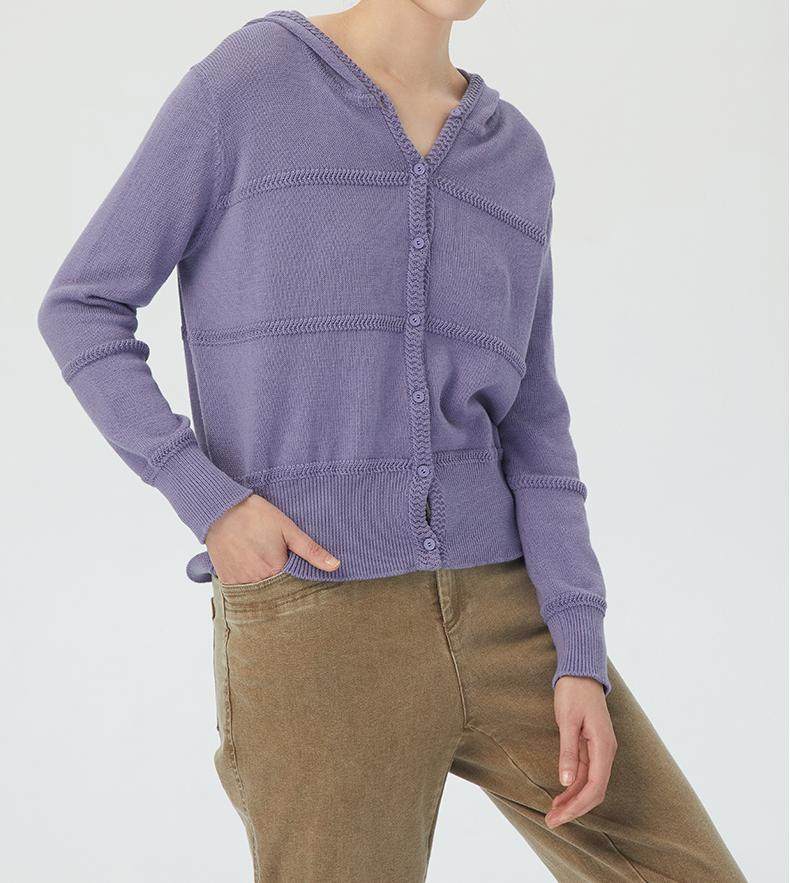 斯琴2022春季新纯棉熏衣紫连帽单排扣长袖编织开衫BBCB004133 799,女装/女士精品,毛针织衫,淘宝优惠券,粉丝福利购,淘宝优惠卷