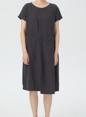 斯琴2022夏季新铁灰色圆领套头短袖休闲连衣裙长裙BBXQ01533 988