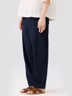 BECK018139 子宽松九分裤 斯琴2025春专柜正品 松紧腰亚麻混纺休闲裤