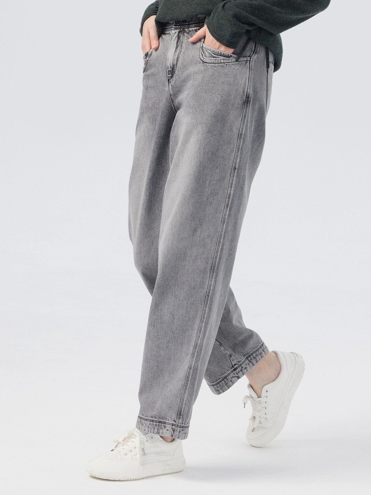 斯琴2023秋专柜正品女黑灰棉质直筒加厚休闲牛仔裤长裤 ckq231266