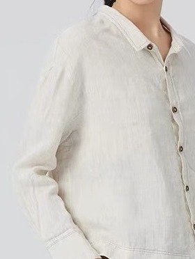 斯琴专柜正品春季女亚麻米白色翻领单排扣休闲长袖衬衫 BBCS02434