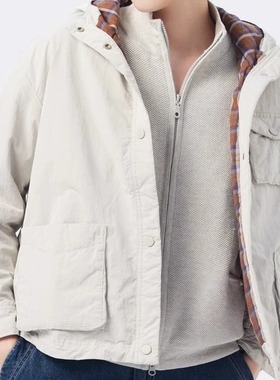 斯琴2023冬专柜正品女米白连帽单排扣落肩短款棉服外套 BCDS01634