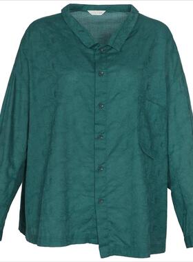 斯琴2022春新款刺绣棉立领不规则下摆休闲衬衫上衣BBCS03604 858