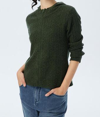 斯琴2022秋季新草绿拉链连帽长袖休闲编织开衫外套BBQB00959 799