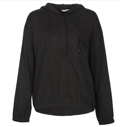斯琴2022春新品黑色莱赛尔连帽套头半开领衬衫上衣BBCS03902 1080