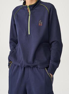 斯琴2023春新款棉质深兰撞色刺绣套头拉链宽松外套 BCCS01128 988