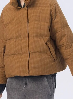 斯琴2023冬专柜正品鹅绒土黄格纹立领落肩加厚羽绒服  BCDS01521