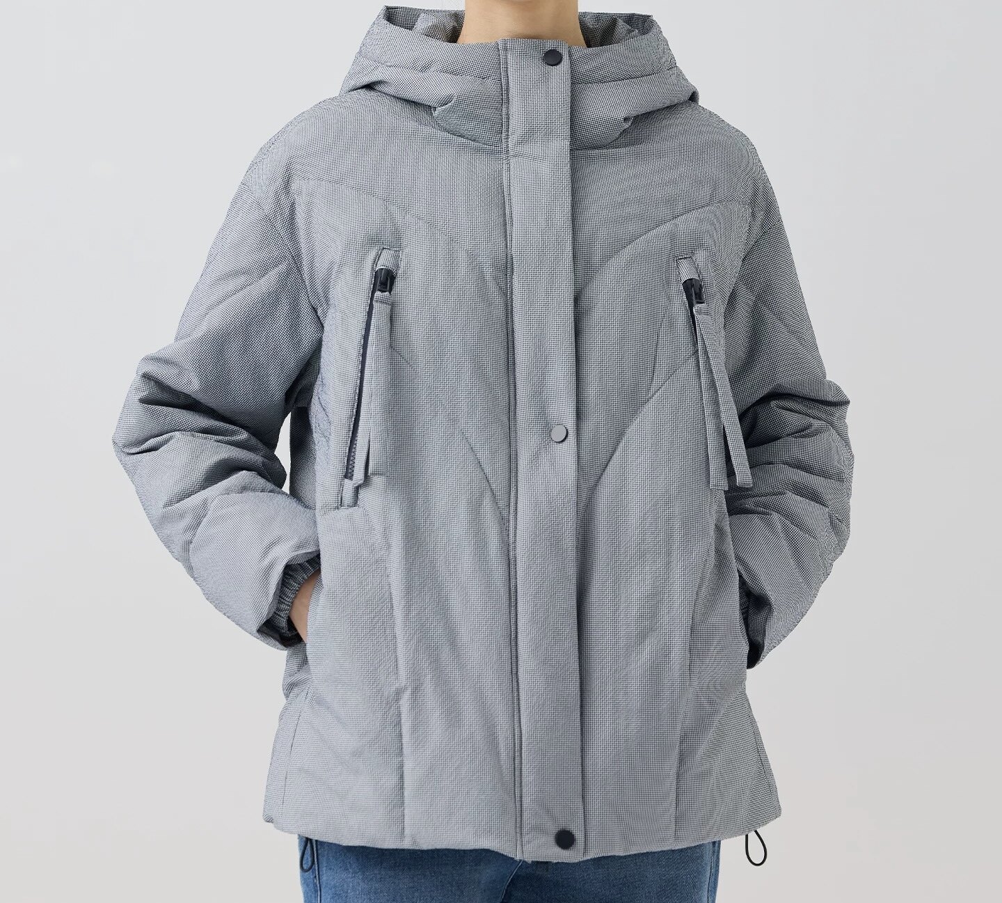 斯琴2025冬专柜正品细格子连帽宽松加厚棉服保暖外套BEDS021109