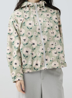 斯琴2026春专柜正品纯棉印花连帽拉链宽松外套抽绳时尚BFCS011150