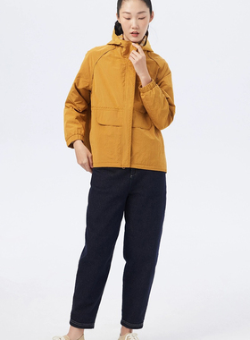 斯琴2024春专柜正品黄色连帽立领拉链休闲短款外套早春BDCS04706