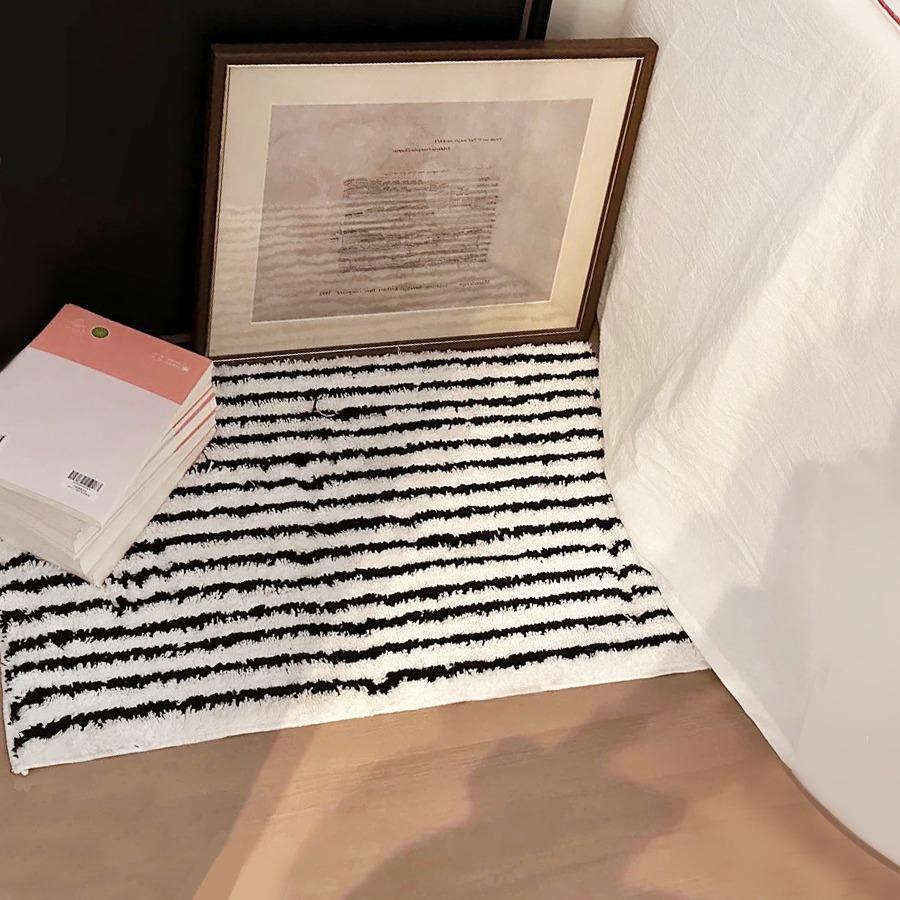 创意簇绒个性条纹植绒地毯卧室床边加厚隔凉毯浴室吸水防滑地垫子