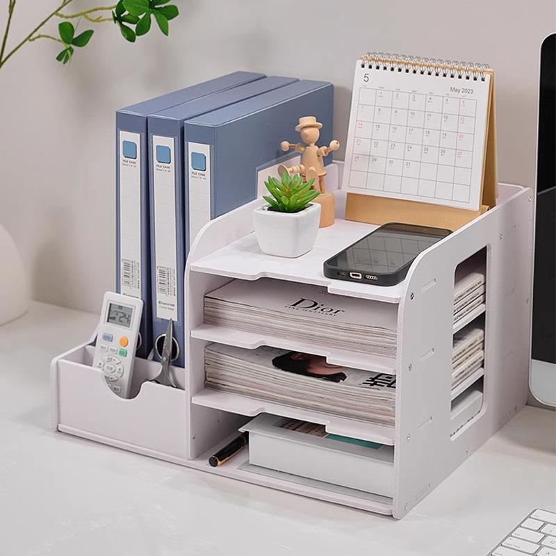 文件架桌面收纳多层置物架书立办公用品a4档案整理架子文件收纳盒