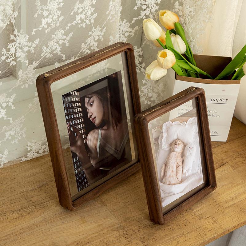 透明实木胡桃色榫卯相框4寸洗照片做成相框证件3寸迷你摆台摆件