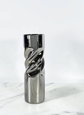 现代简约玻璃花瓶摆件居家样板间客厅茶几玄关柜银色餐厅插花花器