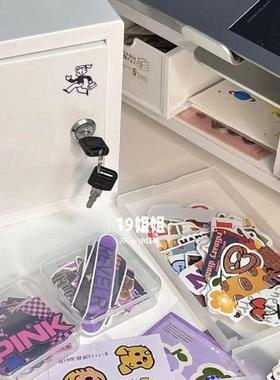 带锁的收纳箱桌面小物件收纳盒美式复古可爱大容量桌子杂物收纳柜