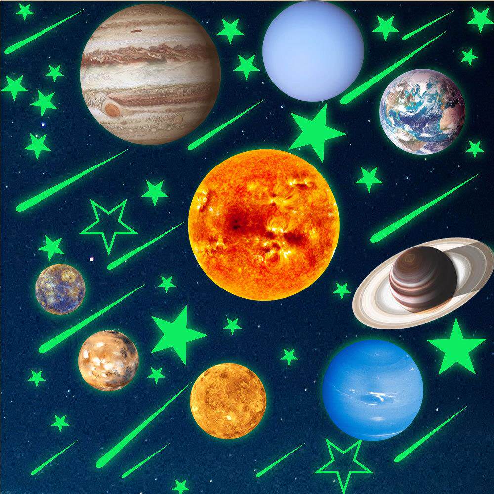新款盒装超亮太阳系夜光贴夜光星球贴流星星空墙贴儿童房装饰贴纸
