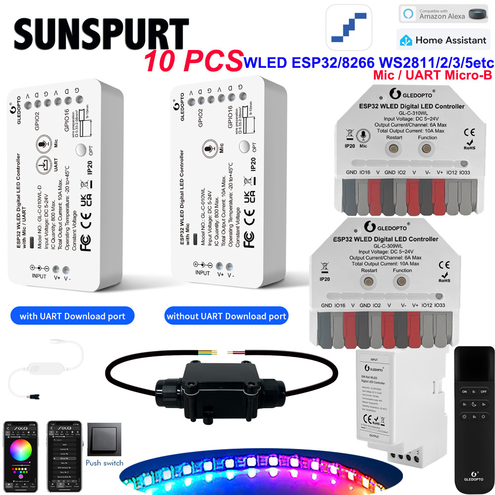WLED ESP32控制器 DC12-24V幻彩灯带DIY遥控语音APP控制3-10A