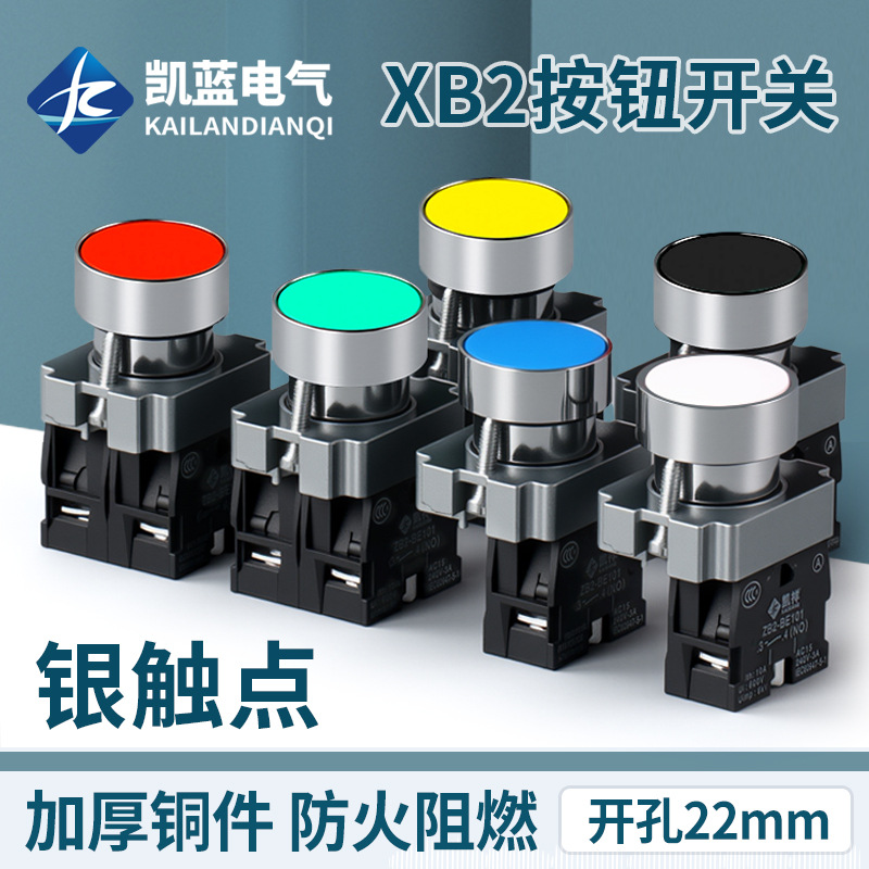 平头按钮开关XB2-BA42金属控制按钮自复位旋钮红绿黄黑色22MM