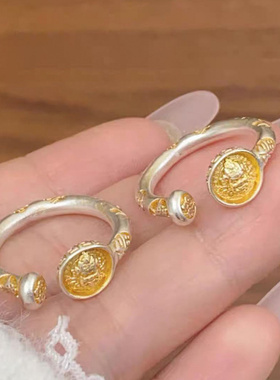 新款黄财神吉言戒指新中式时尚戒指平安喜乐文艺指环