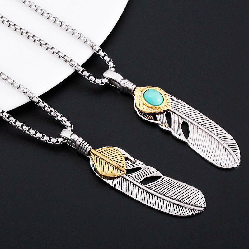 新款潮牌街头个性欧美时尚动物雄鹰羽毛吊坠朋克男女复古潮项链