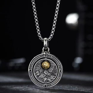 新款嘻哈风复古海誓山盟项链圆形镂空男女霸气大方文艺范吊坠