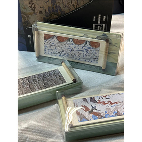 『编译·文创」敦煌系列冰箱贴 礼品石窟壁画飞天图九色鹿皇帝出行图狩猎图 卷轴 磁吸磨砂