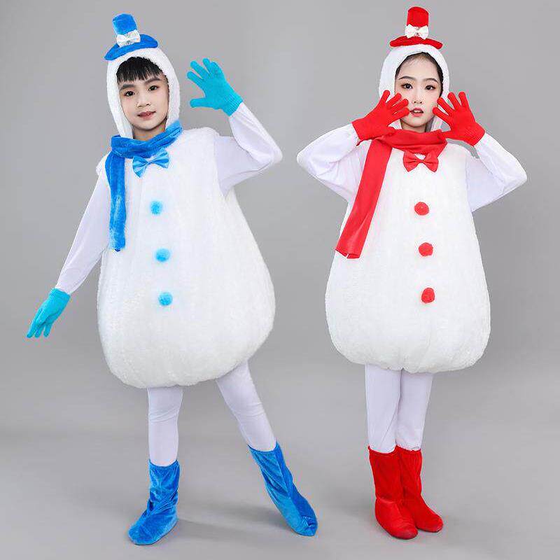儿童圣诞雪人舞蹈凸肚雪人演出元旦雪娃娃表演服雪孩子雪宝宝白色